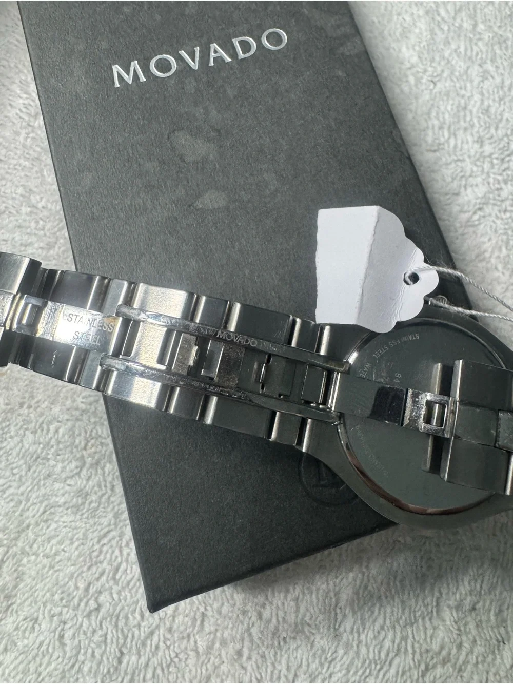 #119 Movado Men's Stainless Steel Watch with Black Dial and Silver Bracelet